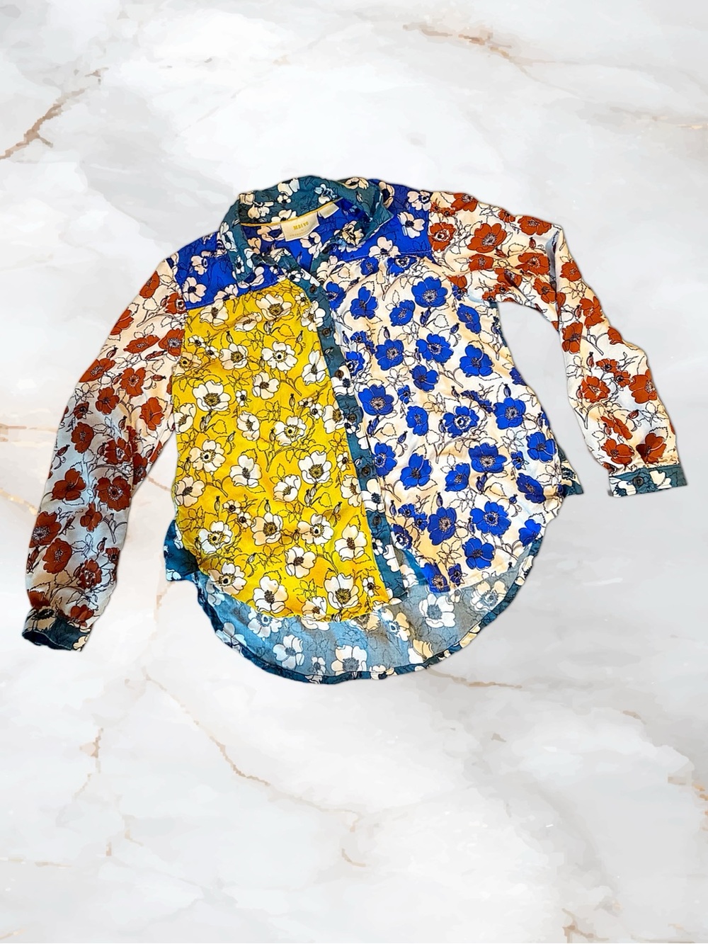 Anthropologie Maeve Paz Alida Contrast Floral Patchwork Buttondown Blouse XXSP - Picture 13 of 16